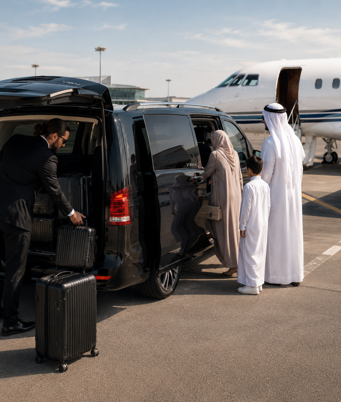 Chauffeur von Xceed Concierge Services empfängt Gäste am Flughafen München